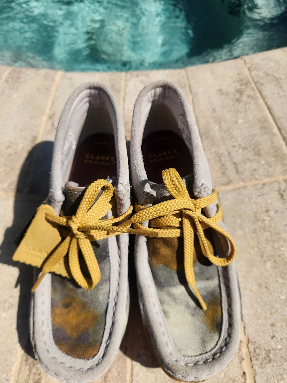 Clarks Wallabee Boot Kids Youth 1.5W Tie Dye Gray Yellow Lace Up